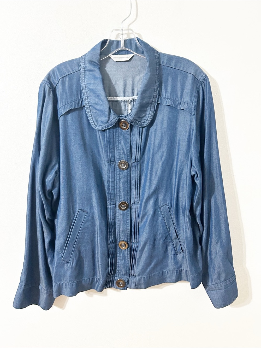Christopher & Banks Blue Chambray Jacket Button Front Pleated Detail Lightweight